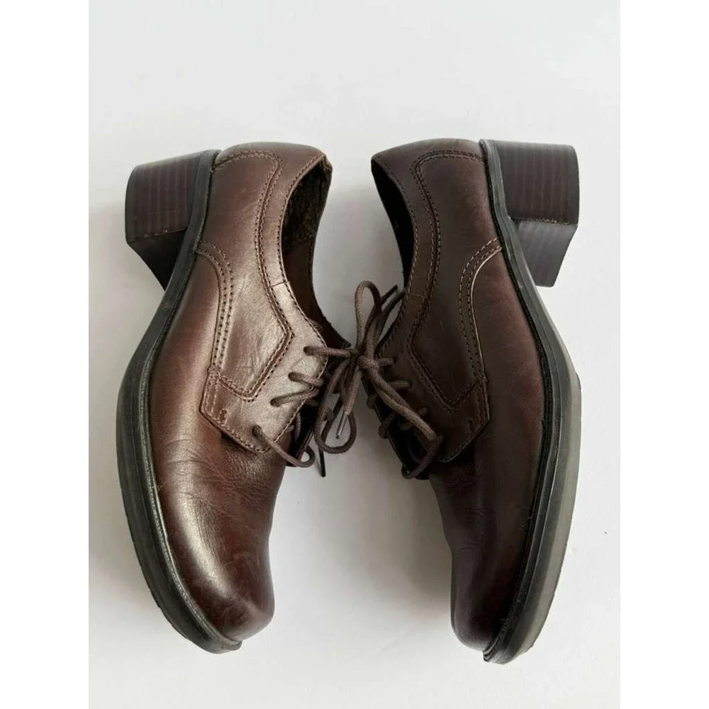 Johnston & Murphy Brown Leather Lace Up Oxford Shoes Women Size 6.5 Block Heel